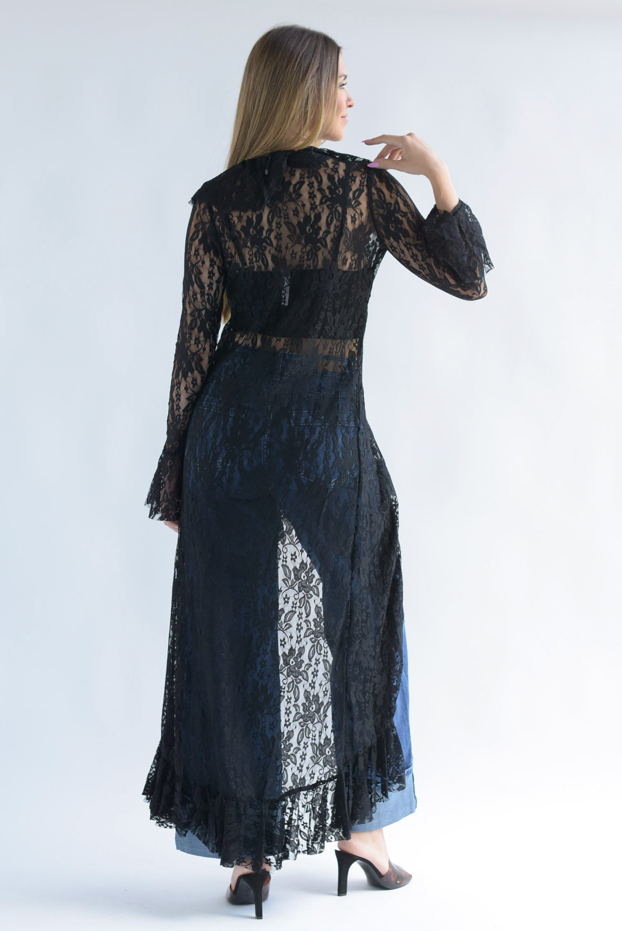 Ensamble encaje lazos Negro