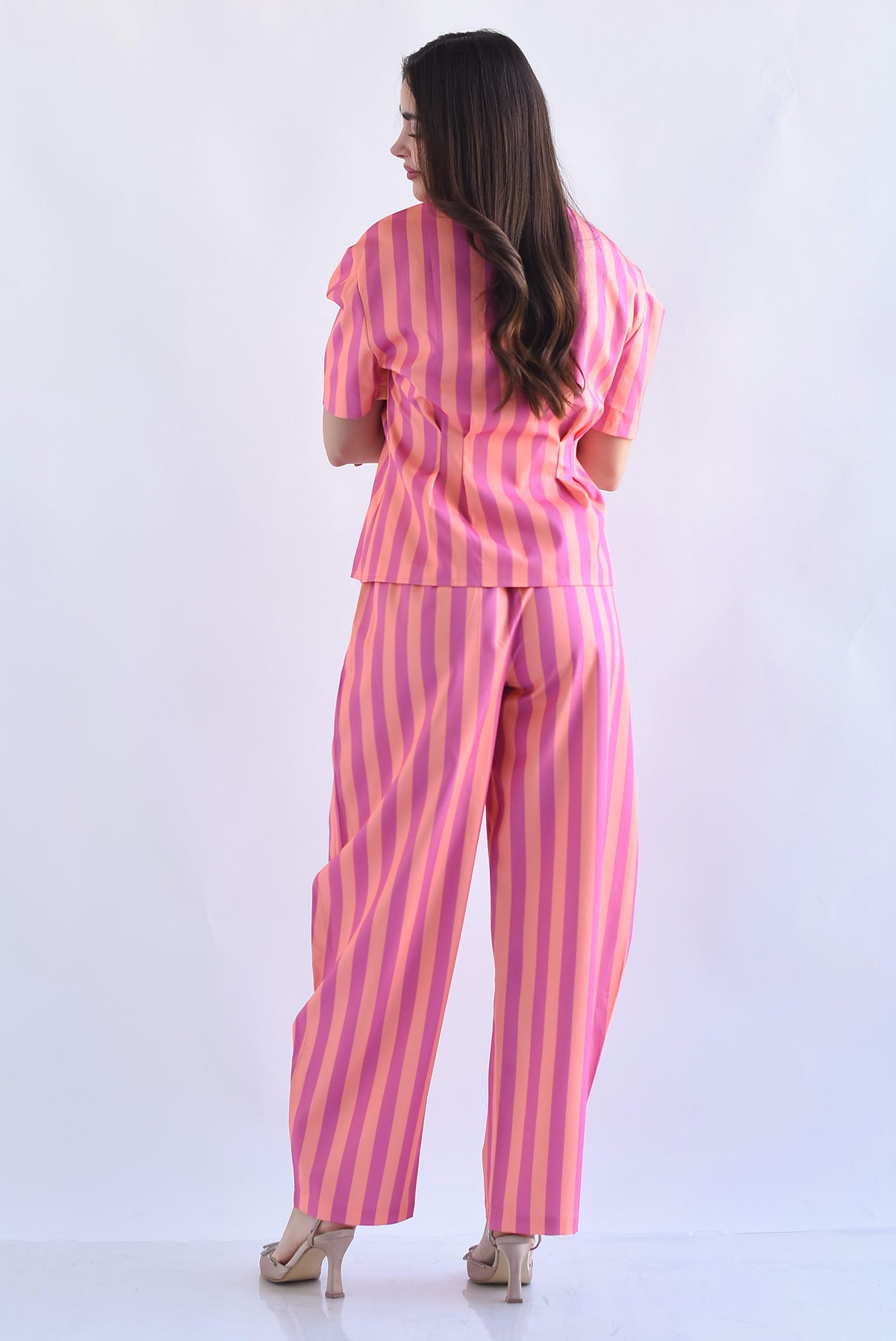 Set Pantalón barrel y Blusa peplum rayas bitono