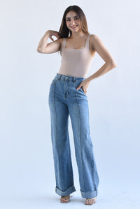 Fashion Styled Jeans wide leg dobladillo