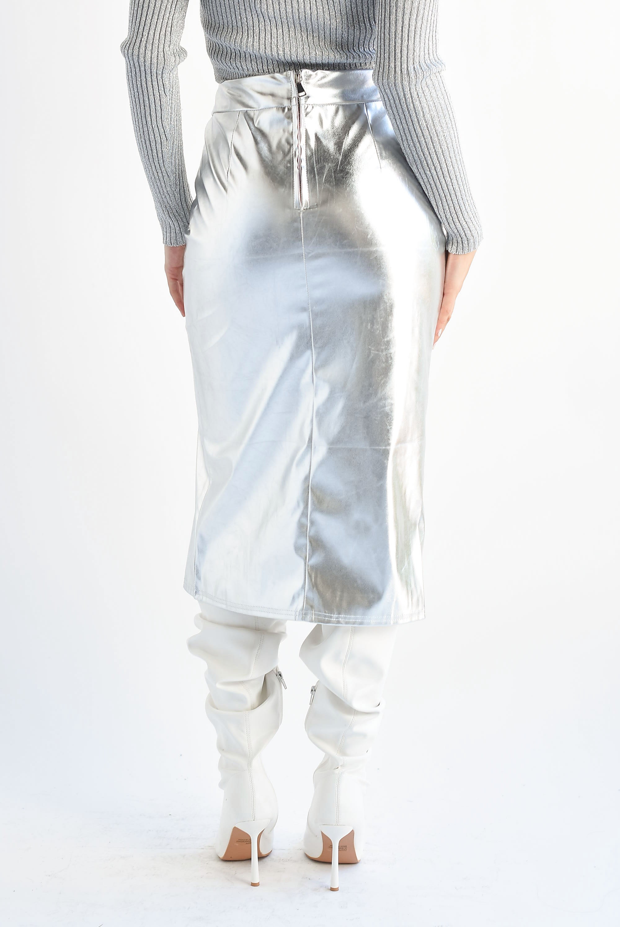 Falda lápiz abertura metálica Plata