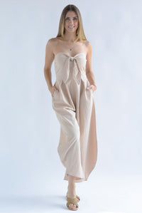 Fashion Styled Jumpsuit globo strapless Beige
