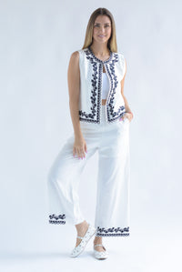 Fashion Styled Set Pantalón y Chaleco bordado Blanco