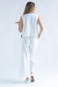 Fashion Styled Set Pantalón y Chaleco bordado Blanco
