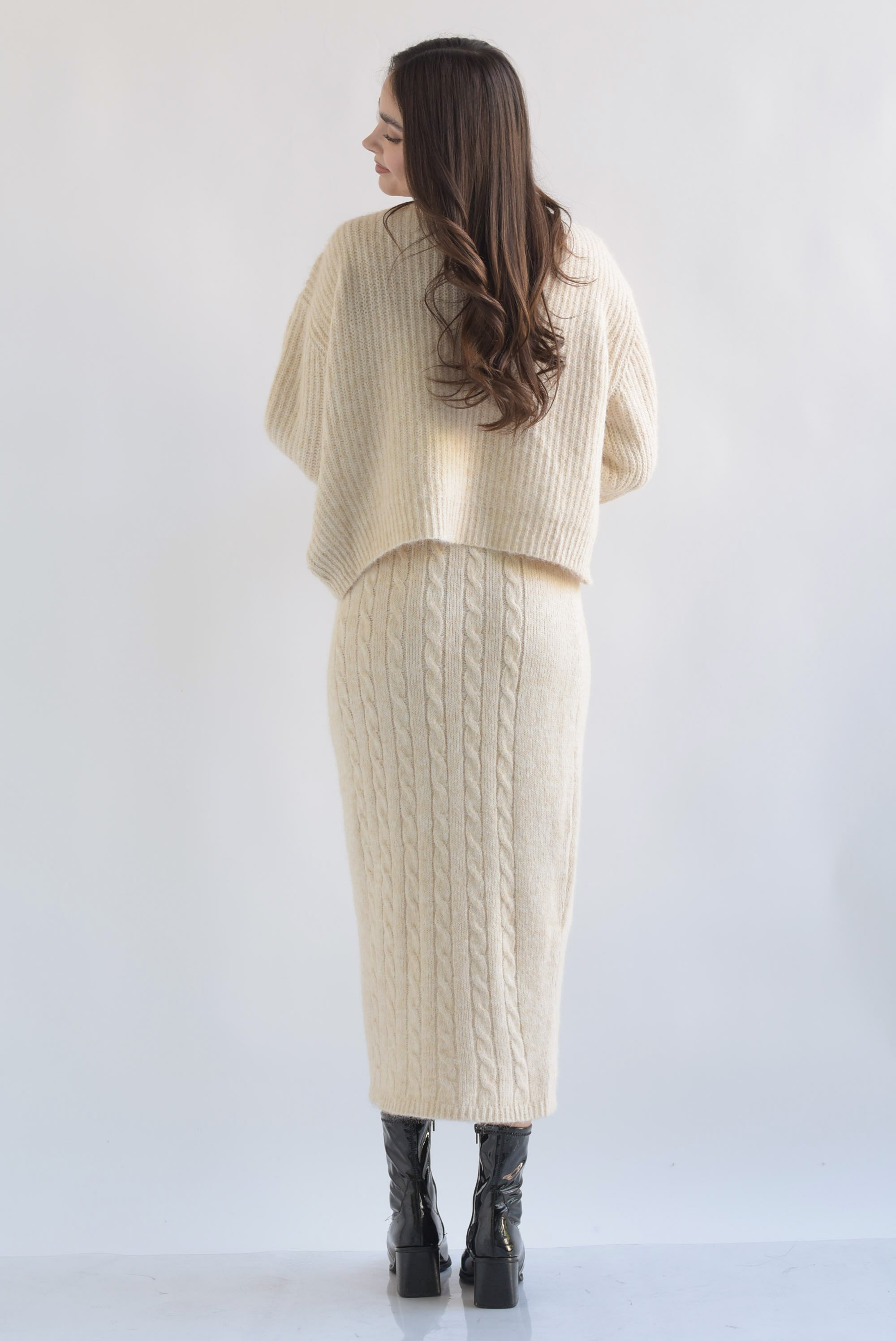 Set Falda y Cárdigan con denim punto Ivory