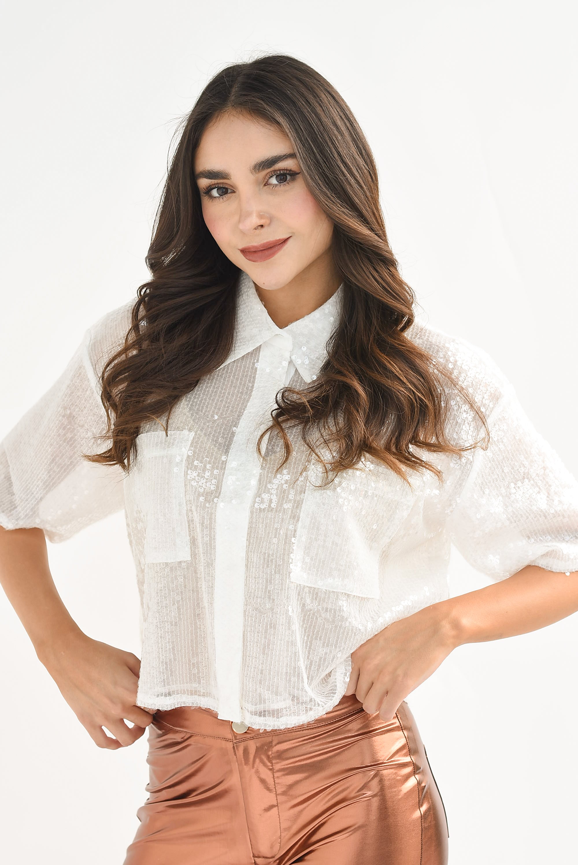 Camisa cargo crop Lentejuela Blanca