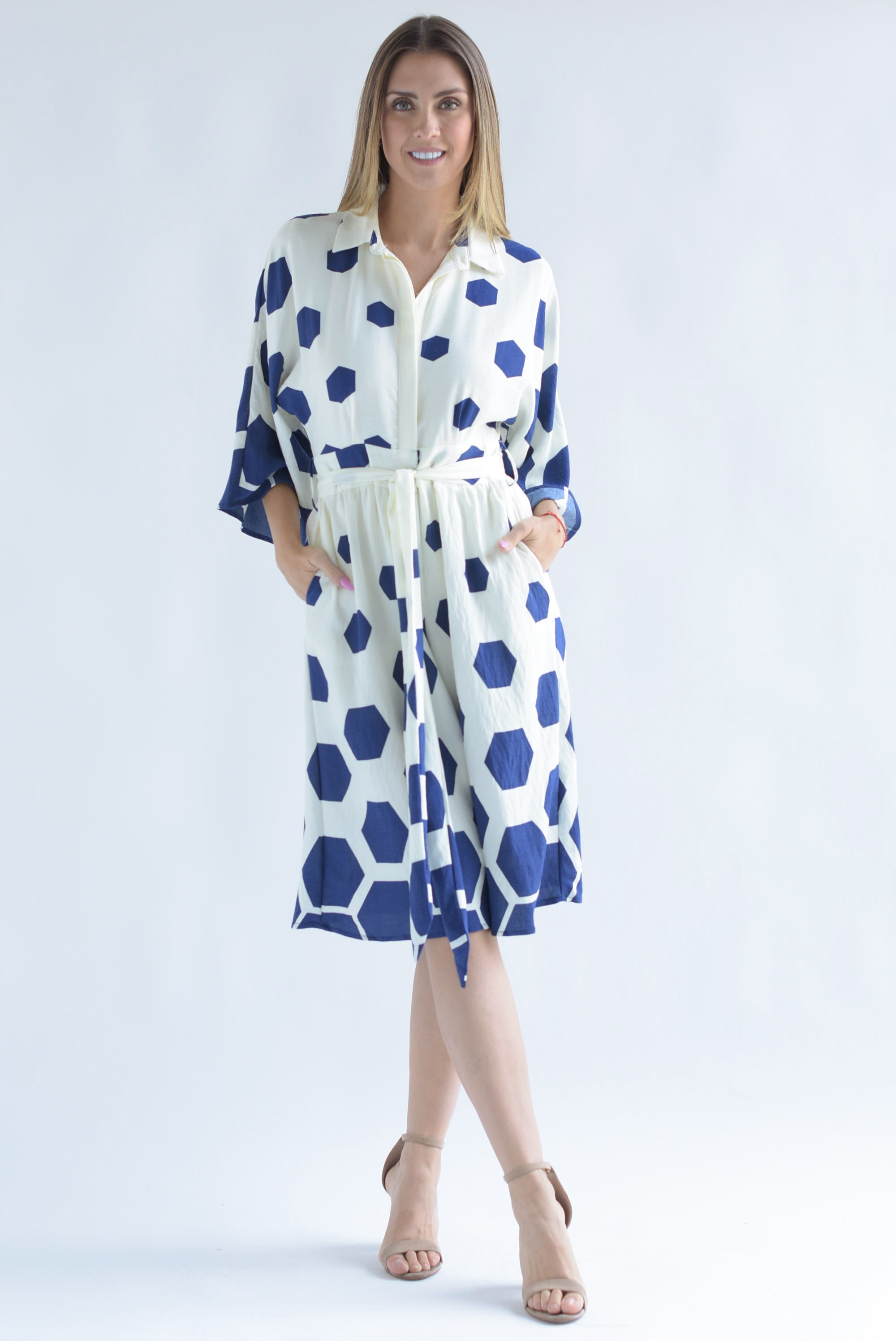 Jumpsuit tipo vestido midi hexágonos Azul Marino
