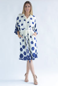 Fashion Styled Jumpsuit tipo vestido midi hexágonos Azul Marino
