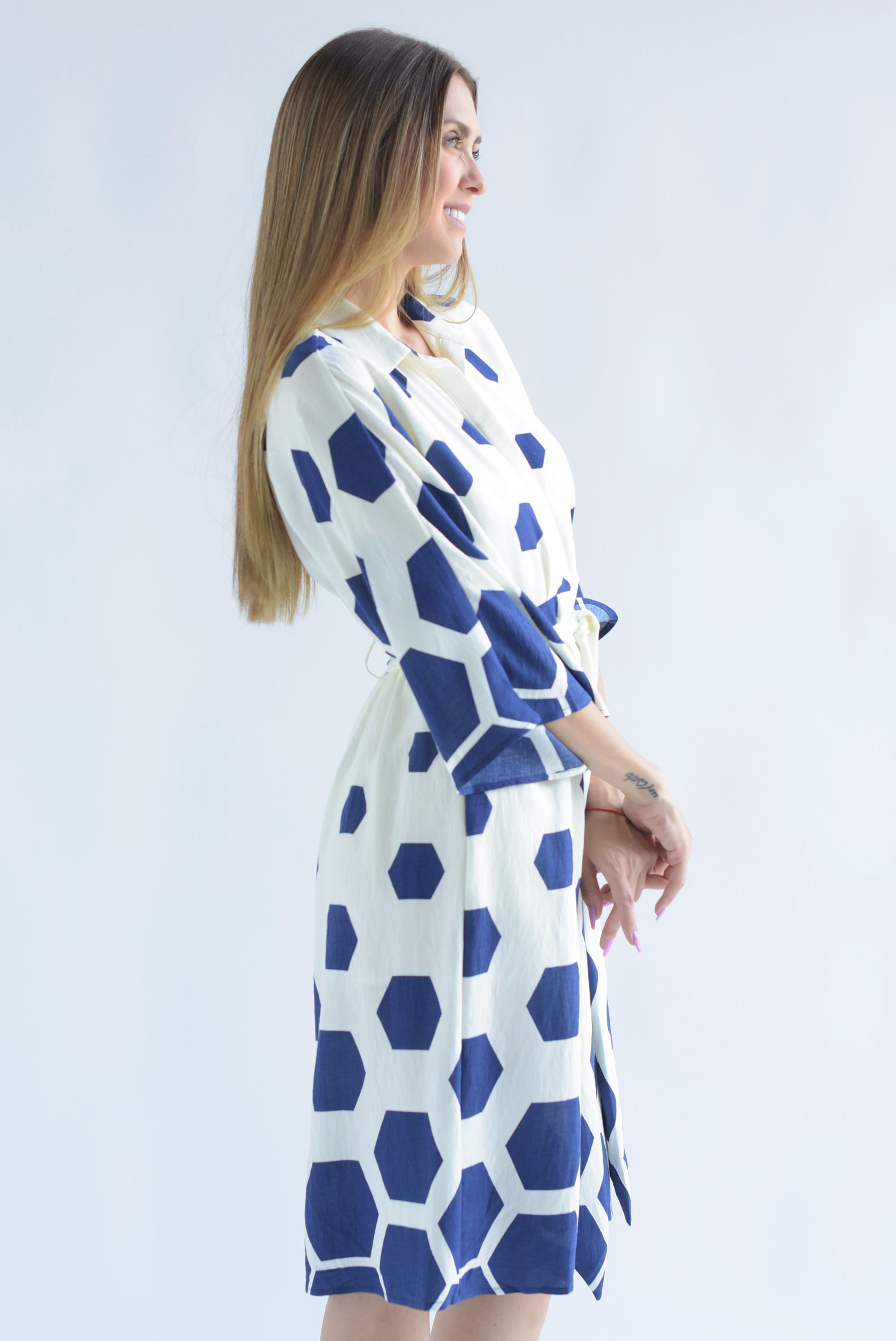 Jumpsuit tipo vestido midi hexágonos Azul Marino