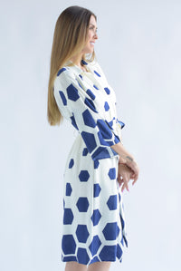 Fashion Styled Jumpsuit tipo vestido midi hexágonos Azul Marino