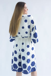 Fashion Styled Jumpsuit tipo vestido midi hexágonos Azul Marino