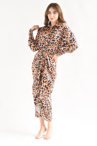 Fashion Styled Vestido camisero drapeado Leopardo