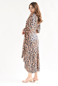 Fashion Styled Vestido camisero drapeado Leopardo