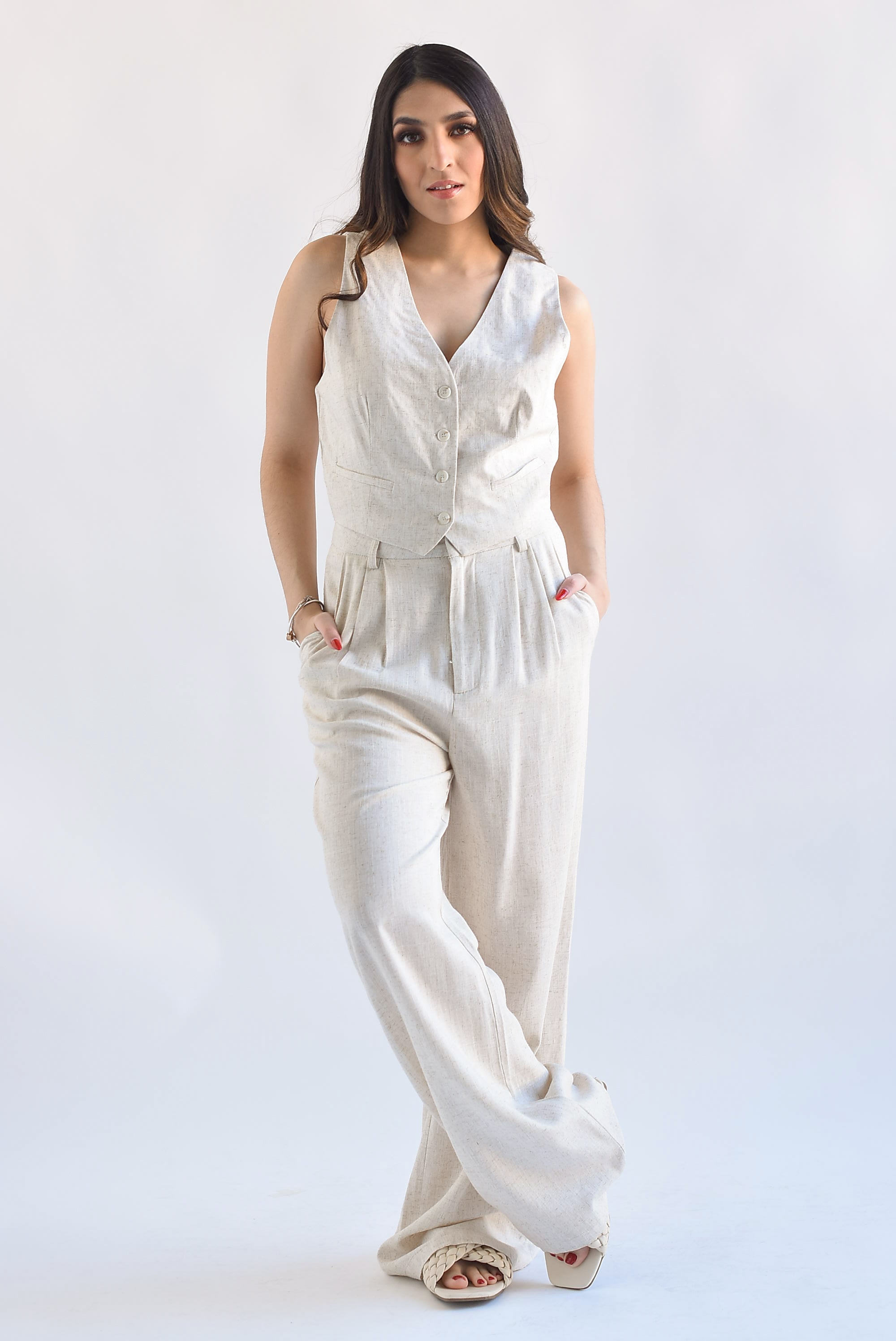 Set Pantalón y Chaleco lino Ivory