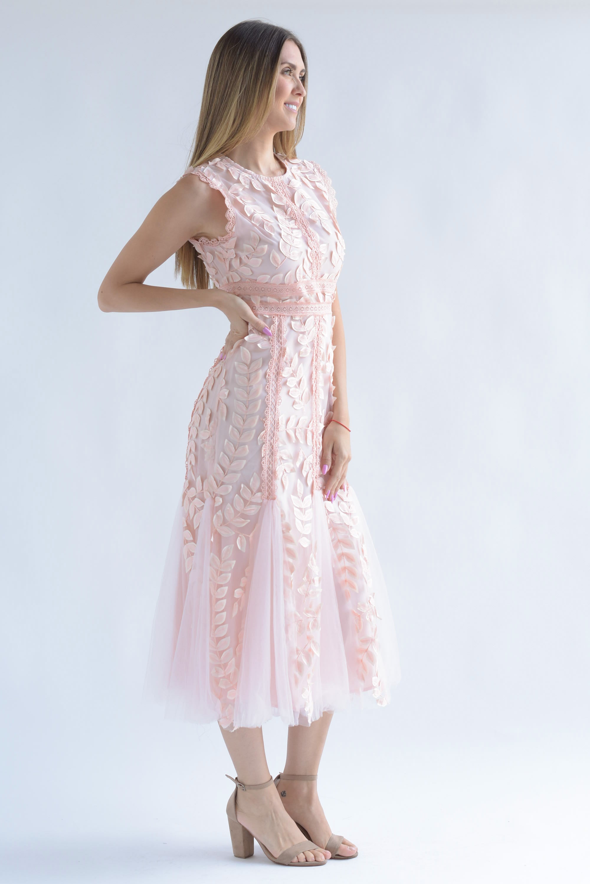 Vestido mesh pétalos Rosa