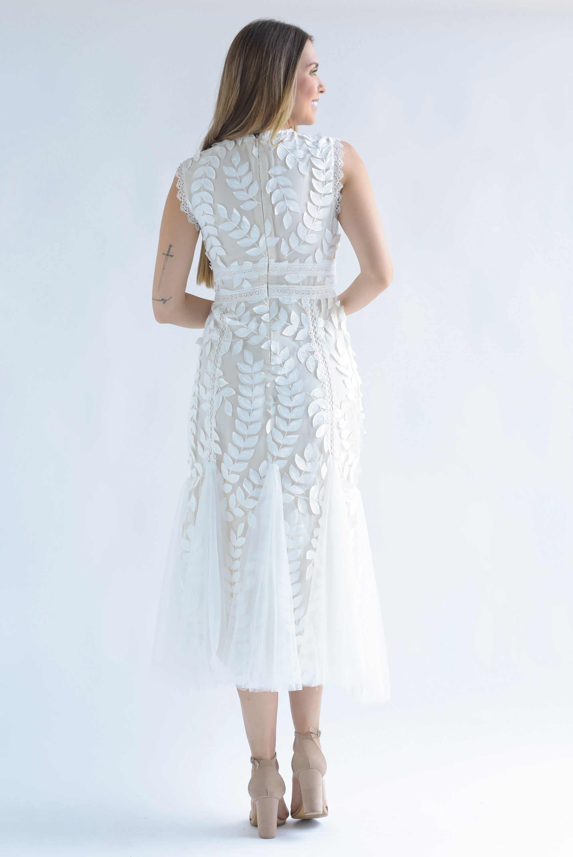 Vestido mesh pétalos Blanco