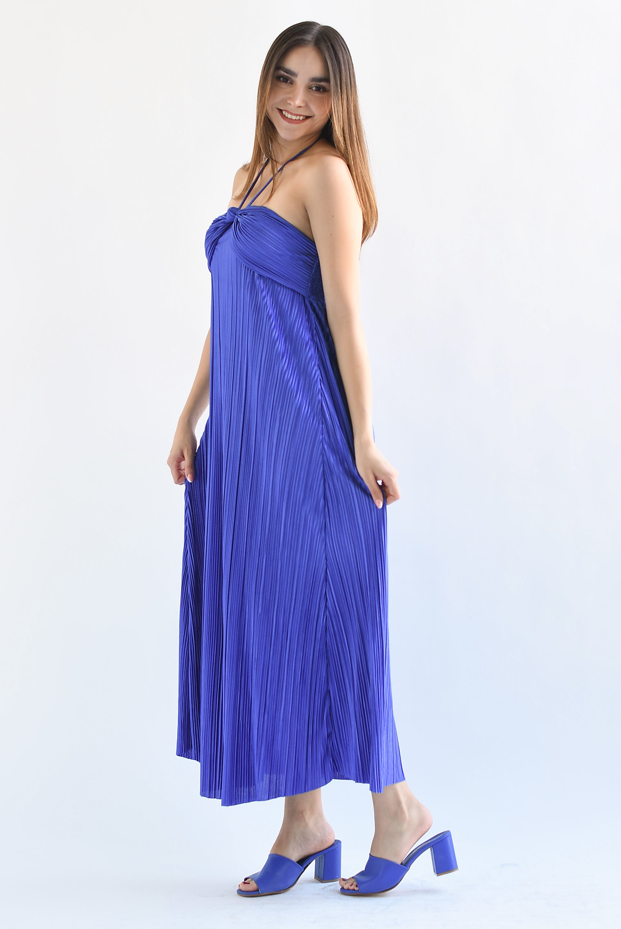 Vestido halter plisado Azul Rey