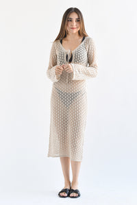 Fashion Styled Cover-up crochet manga larga Crudo