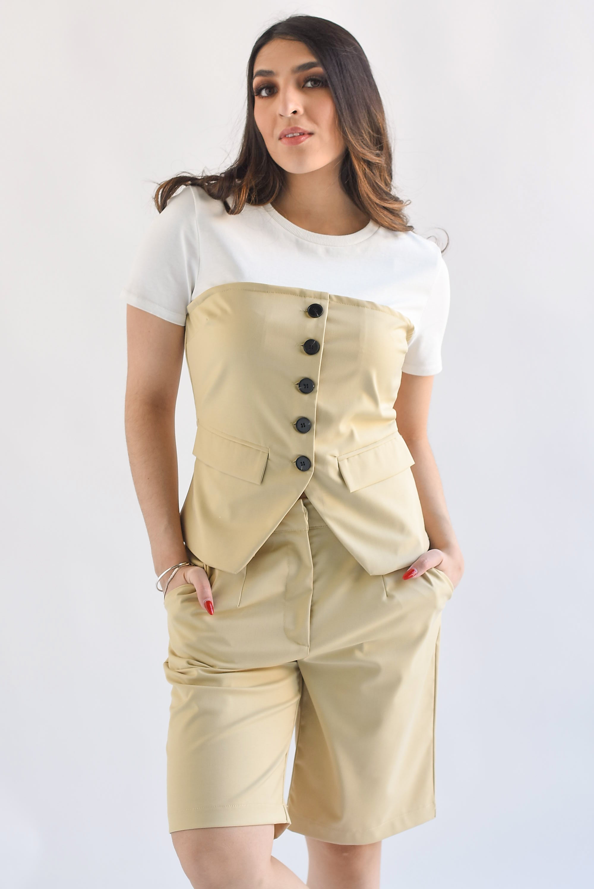 Set Short largo y Top T-Shirt Kaki