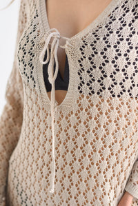 Fashion Styled Cover-up crochet manga larga Crudo