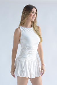 Fashion Styled Vestido drapeado globo Blanco