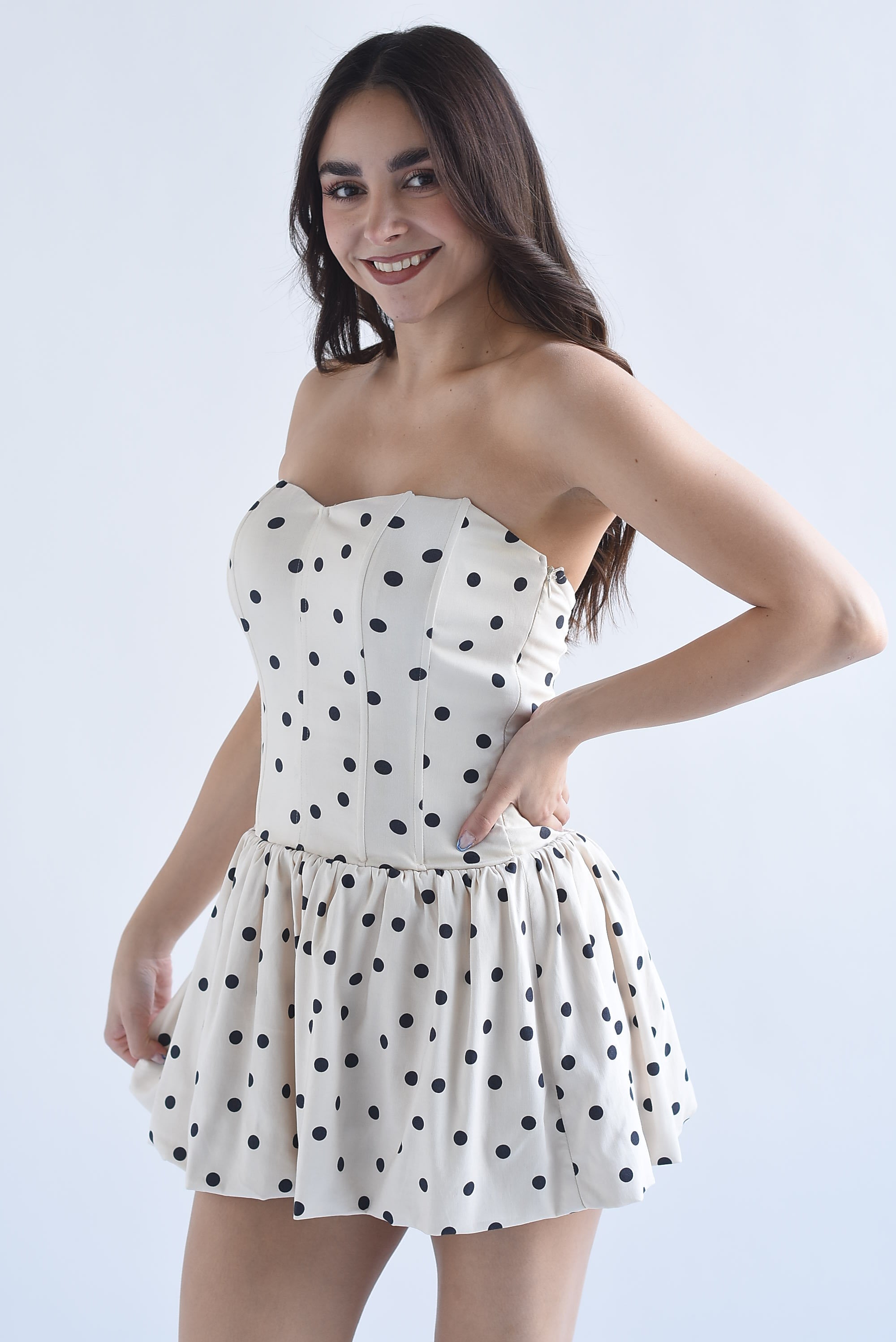 Vestido corset falda globo polka dots
