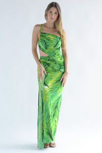 Fashion Styled Vestido asimétrico cauda Tropical Verde