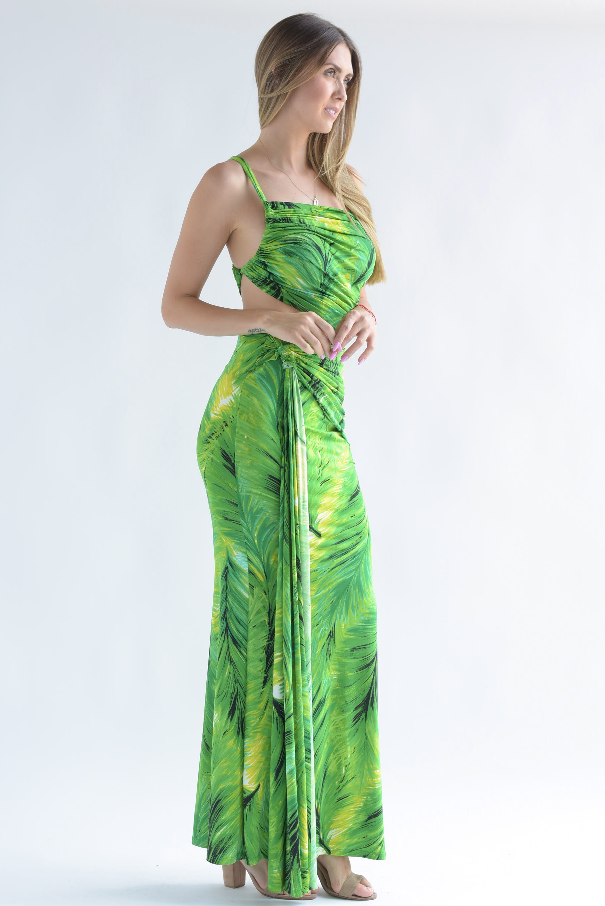 Vestido asimétrico cauda Tropical Verde
