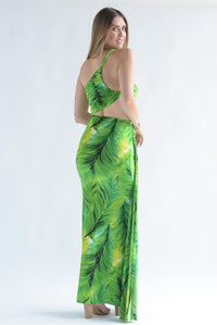 Fashion Styled Vestido asimétrico cauda Tropical Verde