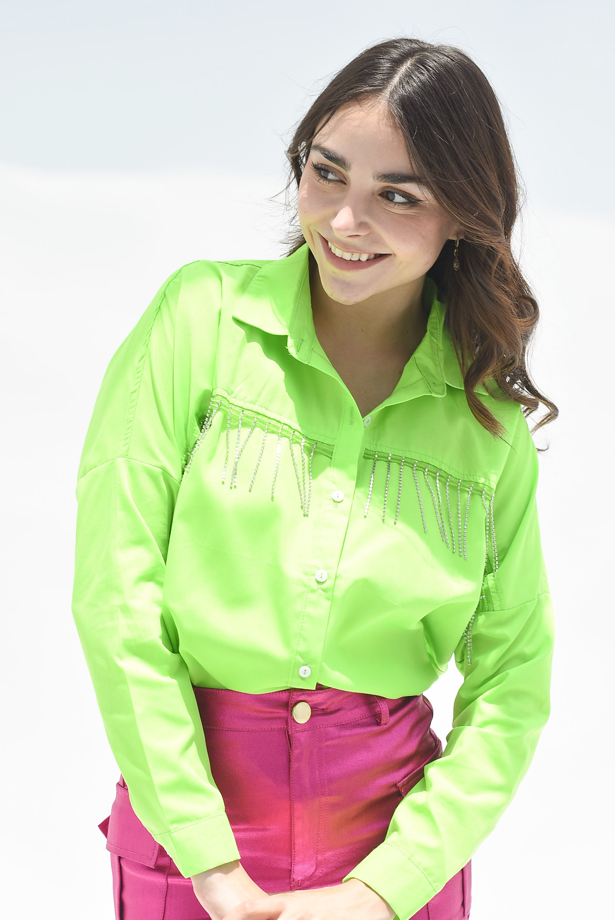 Camisa flecos brillos Lime
