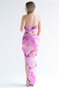 Fashion Styled Vestido asimétrico cut-out mesh flores Rosa