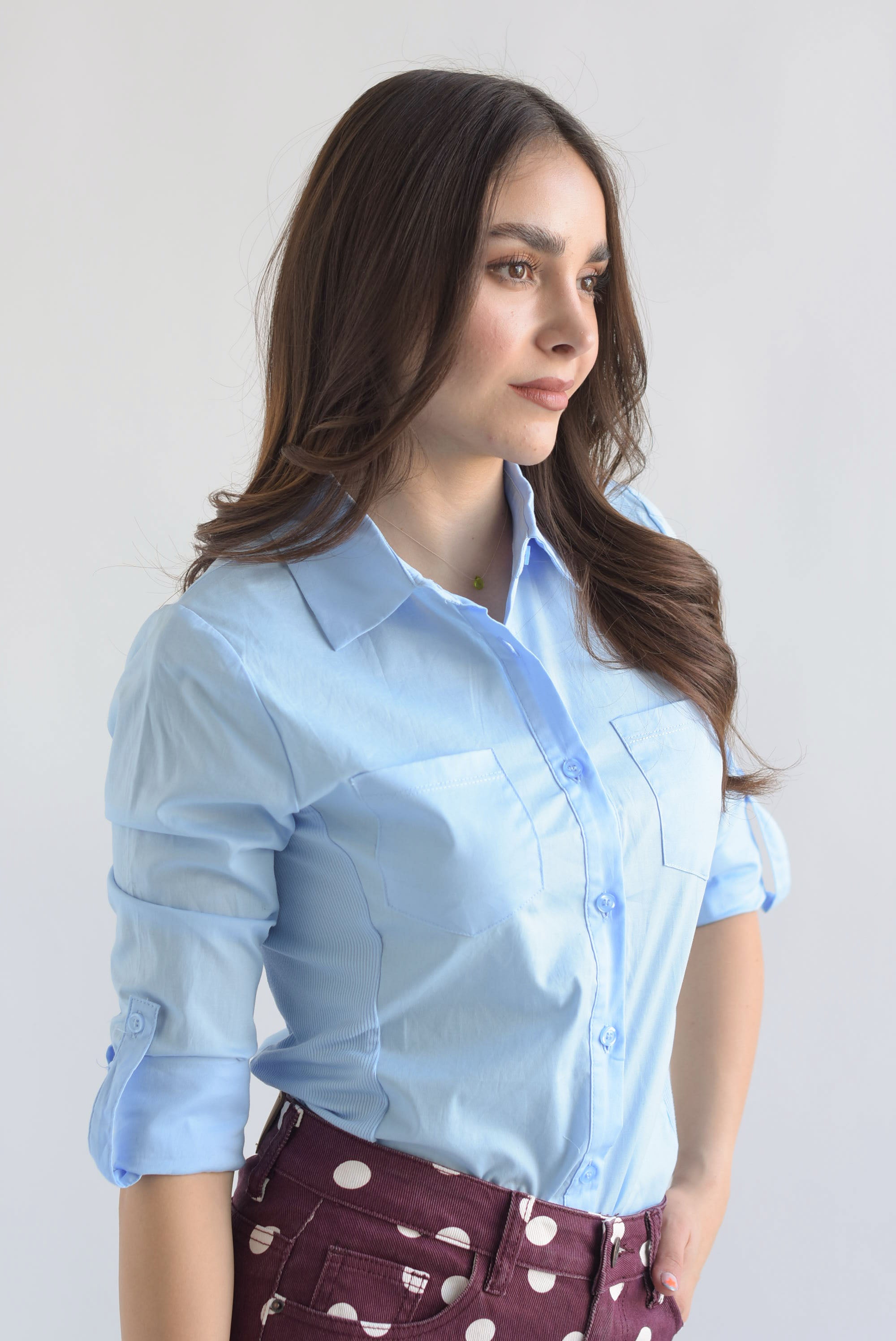 Camisa lateral elástico Azul