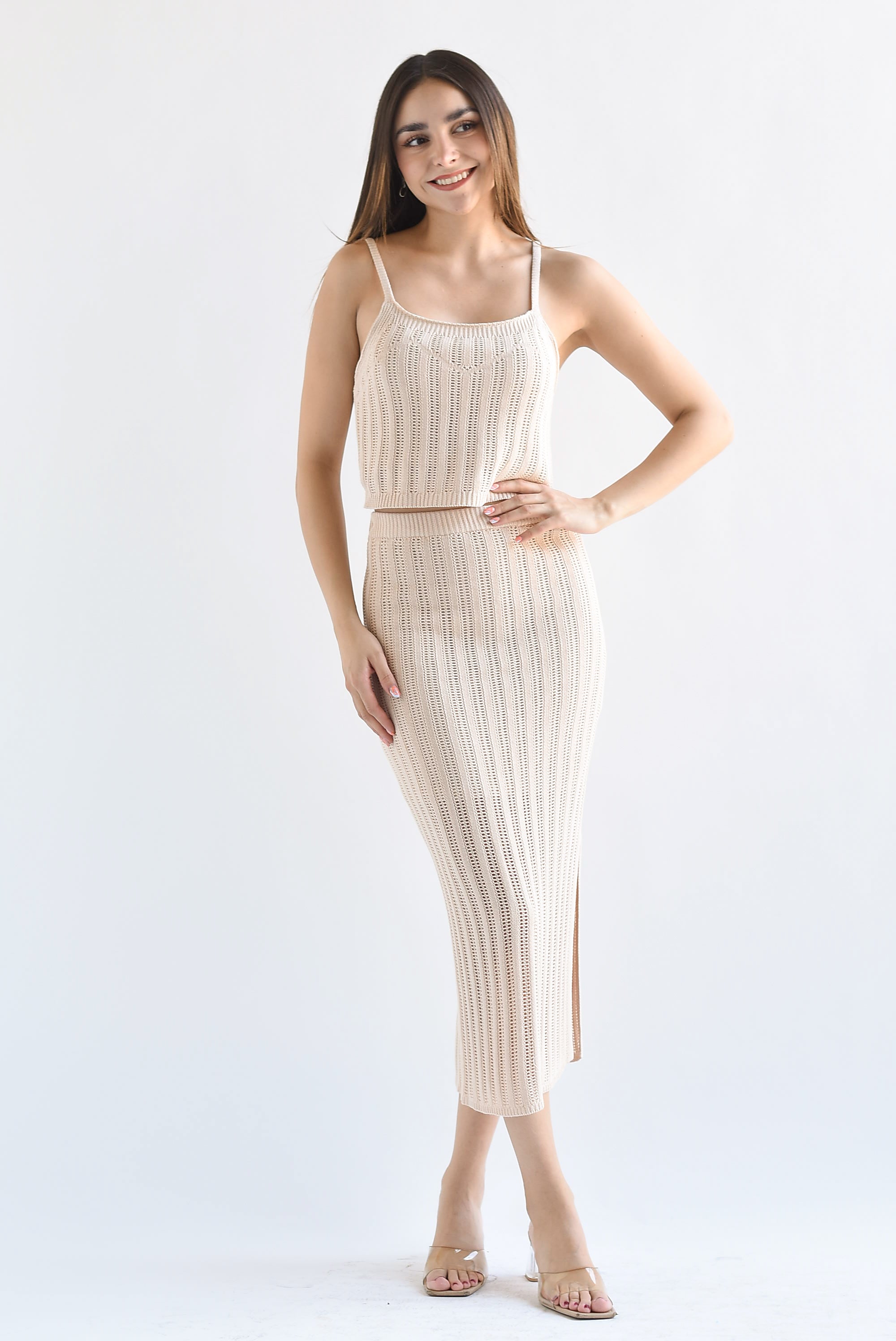Set Falda y Top crochet Beige