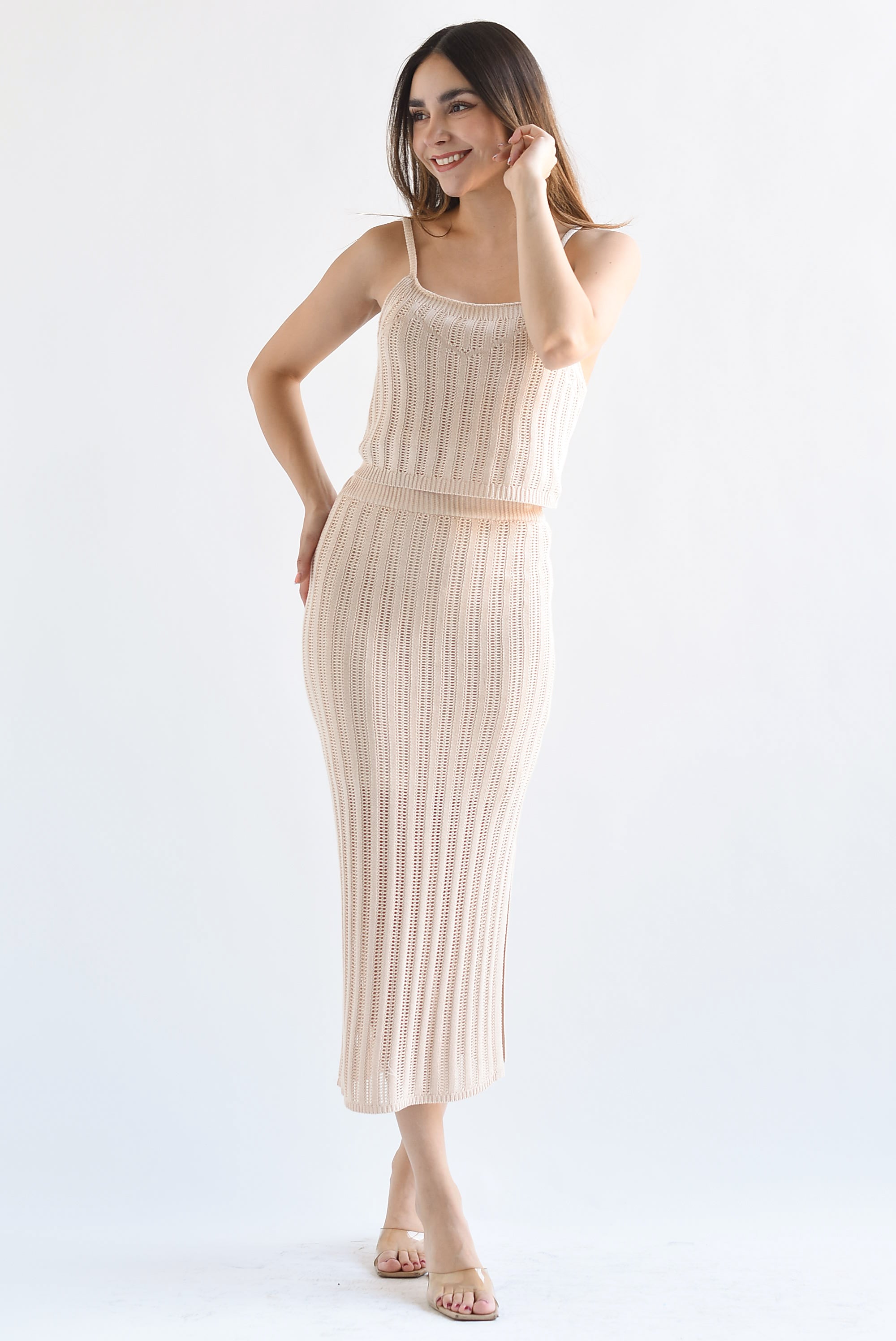 Set Falda y Top crochet Beige