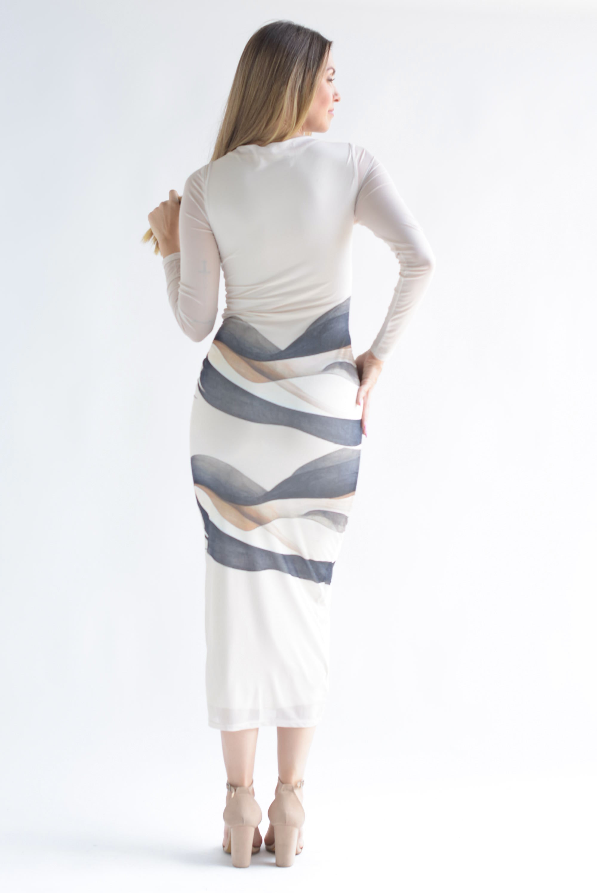 Vestido mesh cut-out Desierto Beige