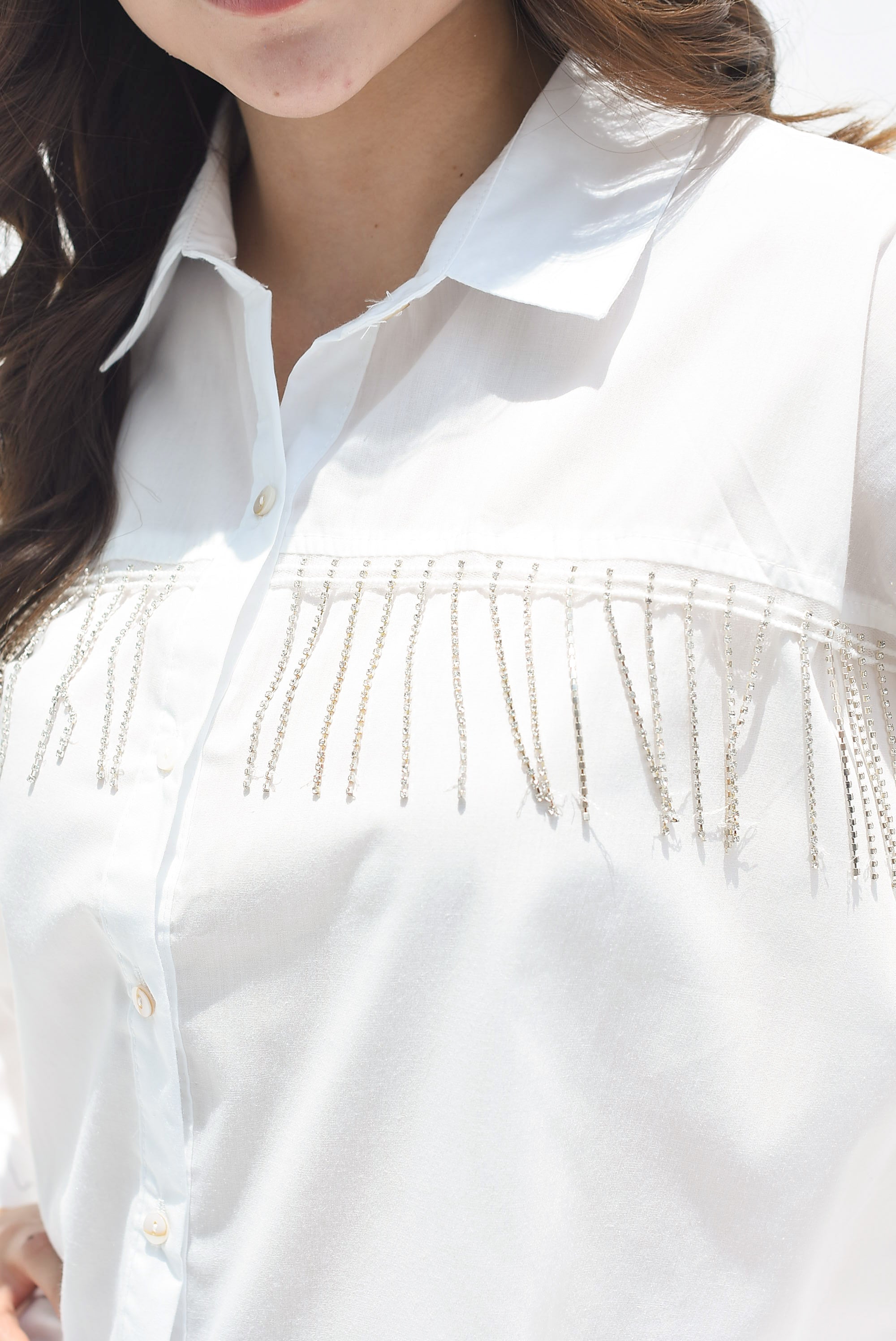 Camisa flecos brillos Blanca
