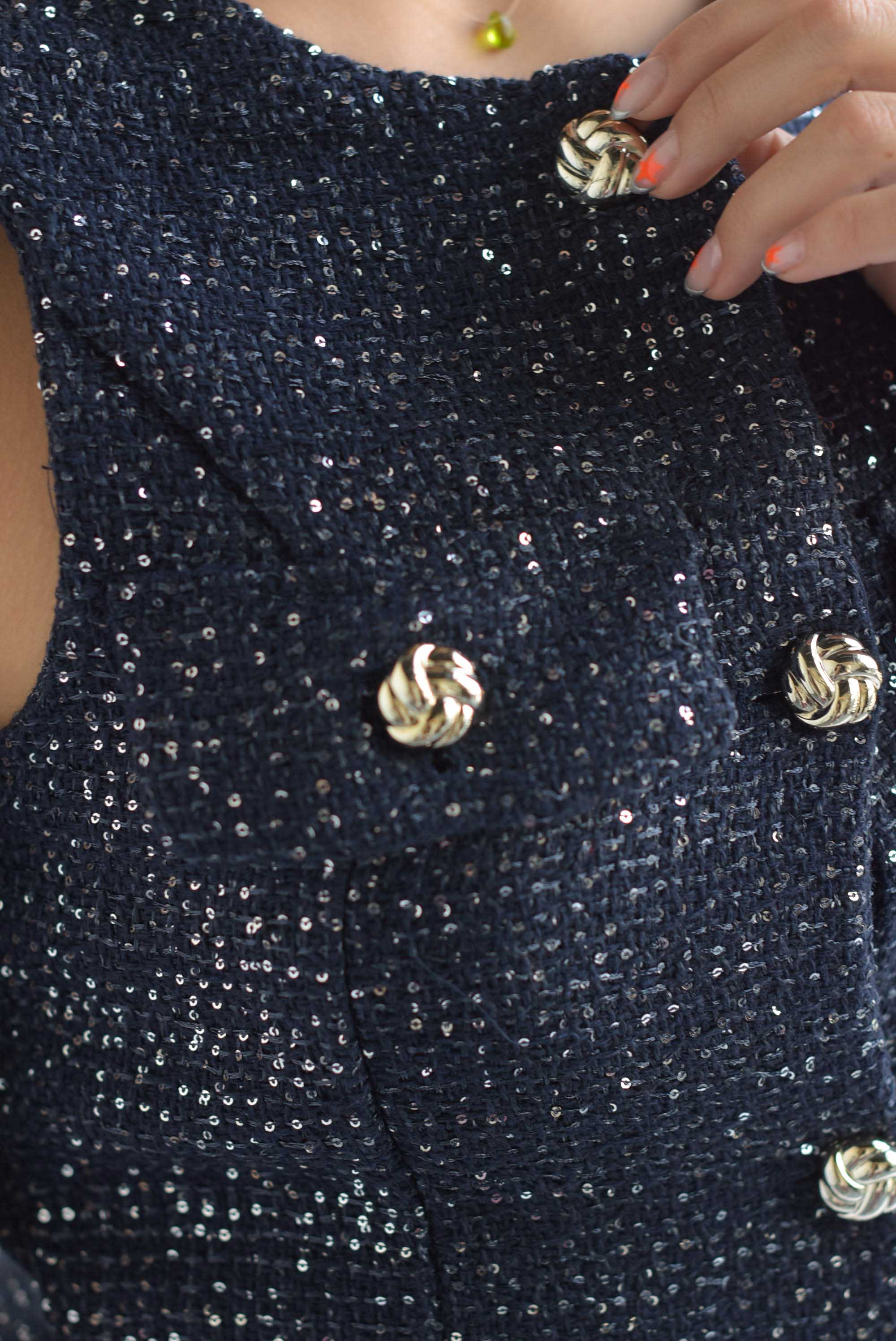 Set Falda y Chaleco tweed lentejuela Azul Marino