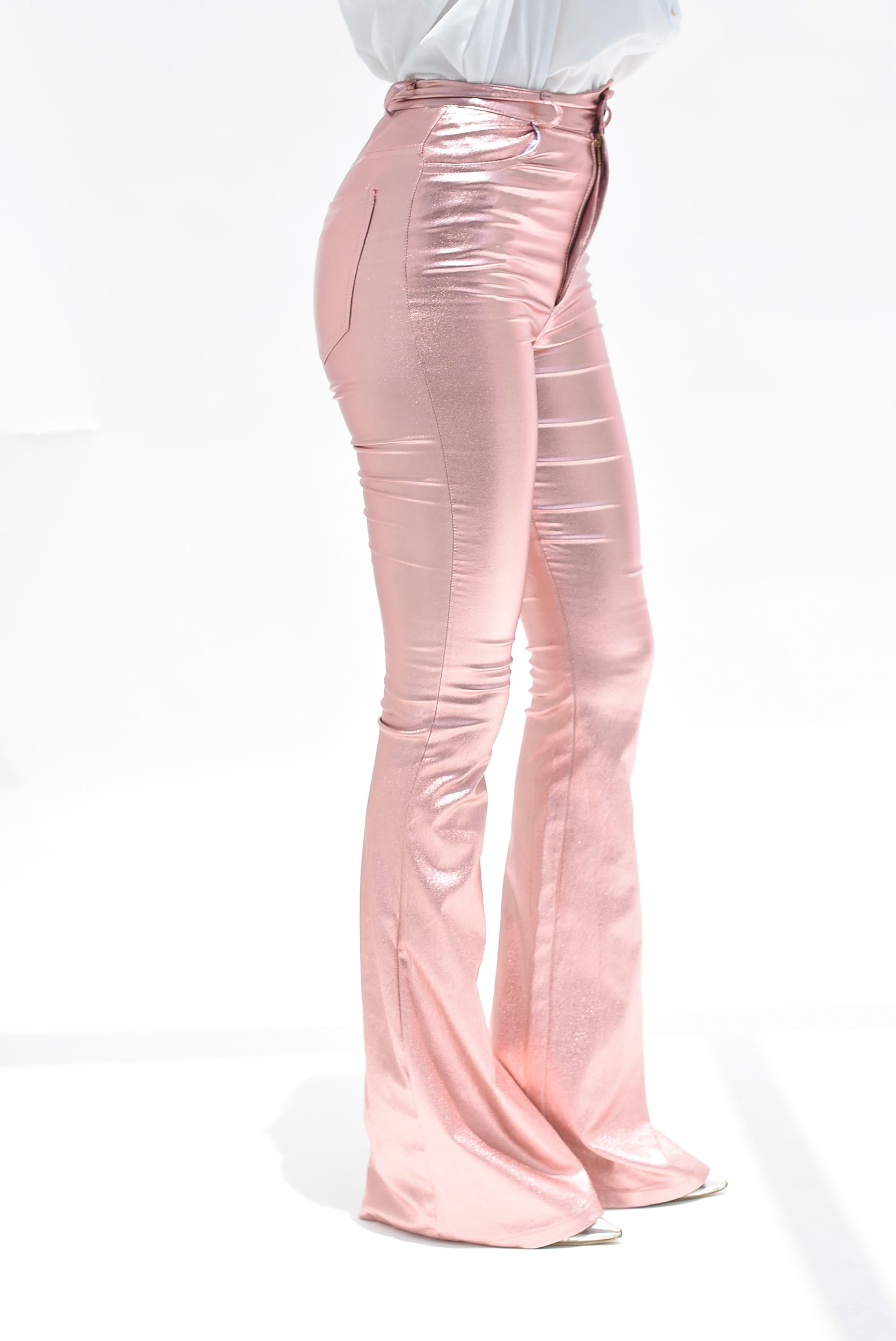 Pantalón metálico flare Rose Gold