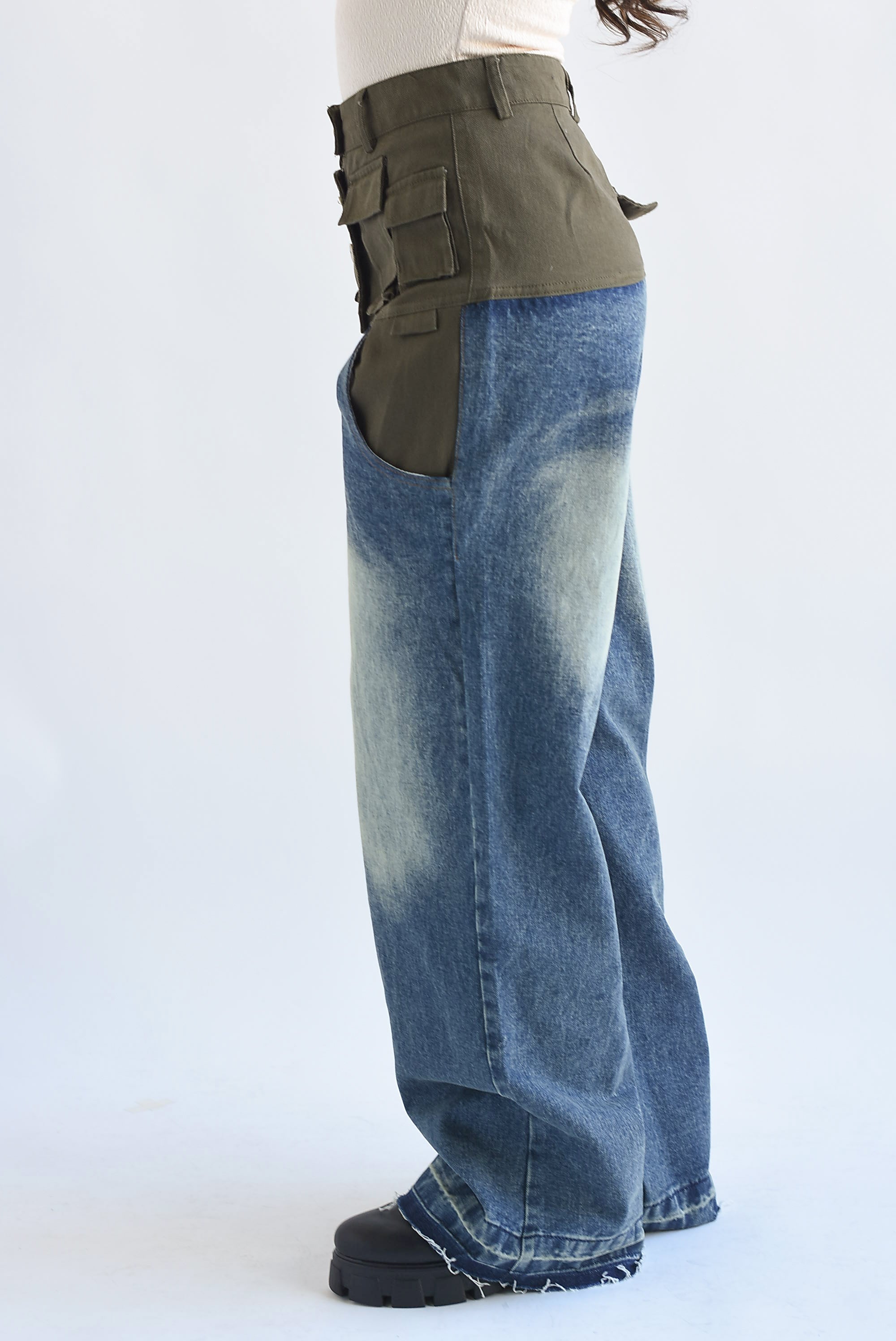 Jeans pretina cargo Verde Militar