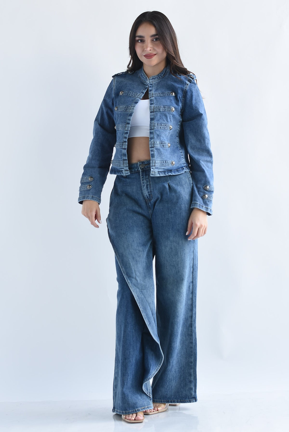 Chamarra militar abierta Denim