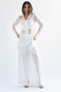 Fashion Styled Pantalón wide olán encaje Blanco