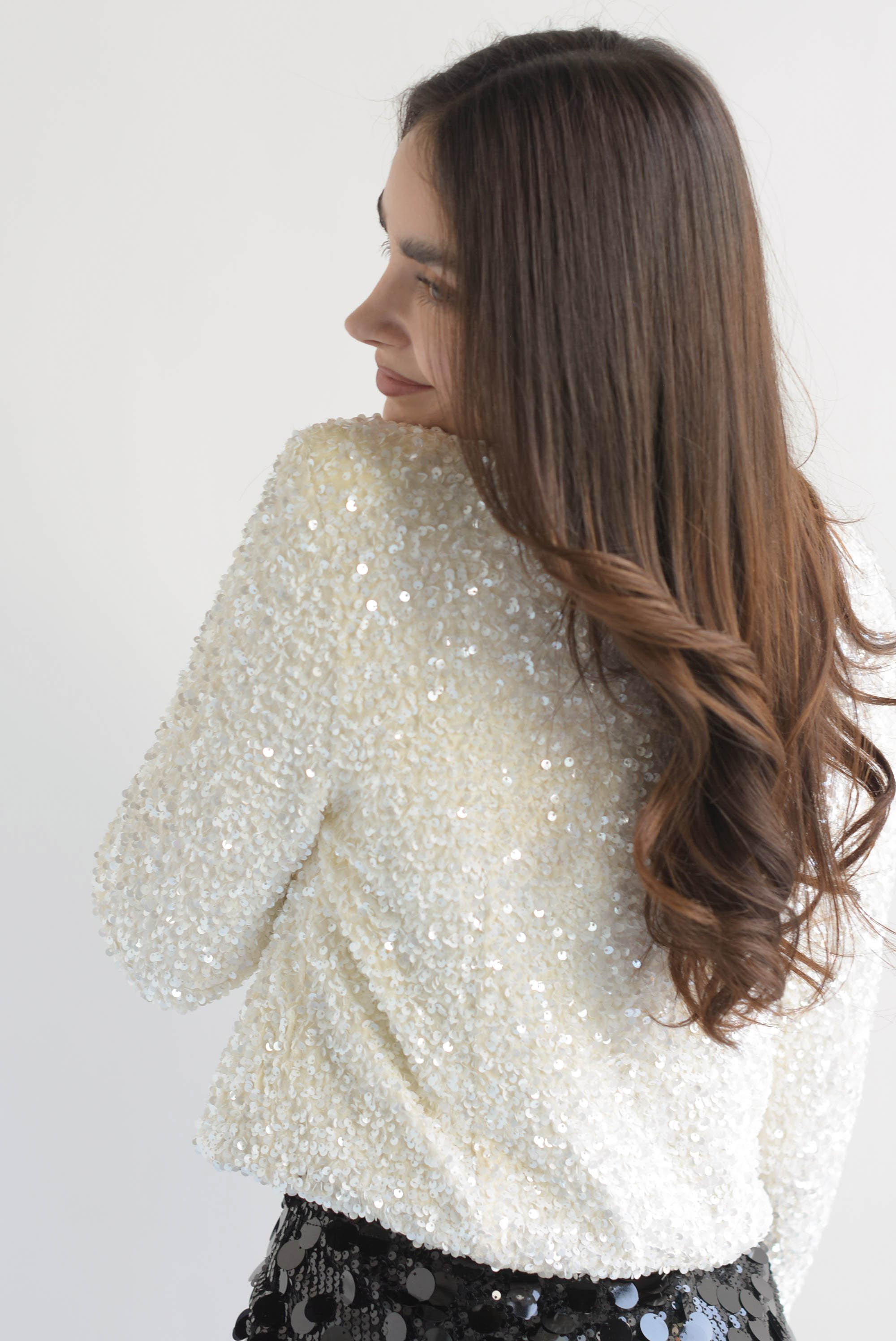 Blazer corto lentejuela lazos Blanco Cloud