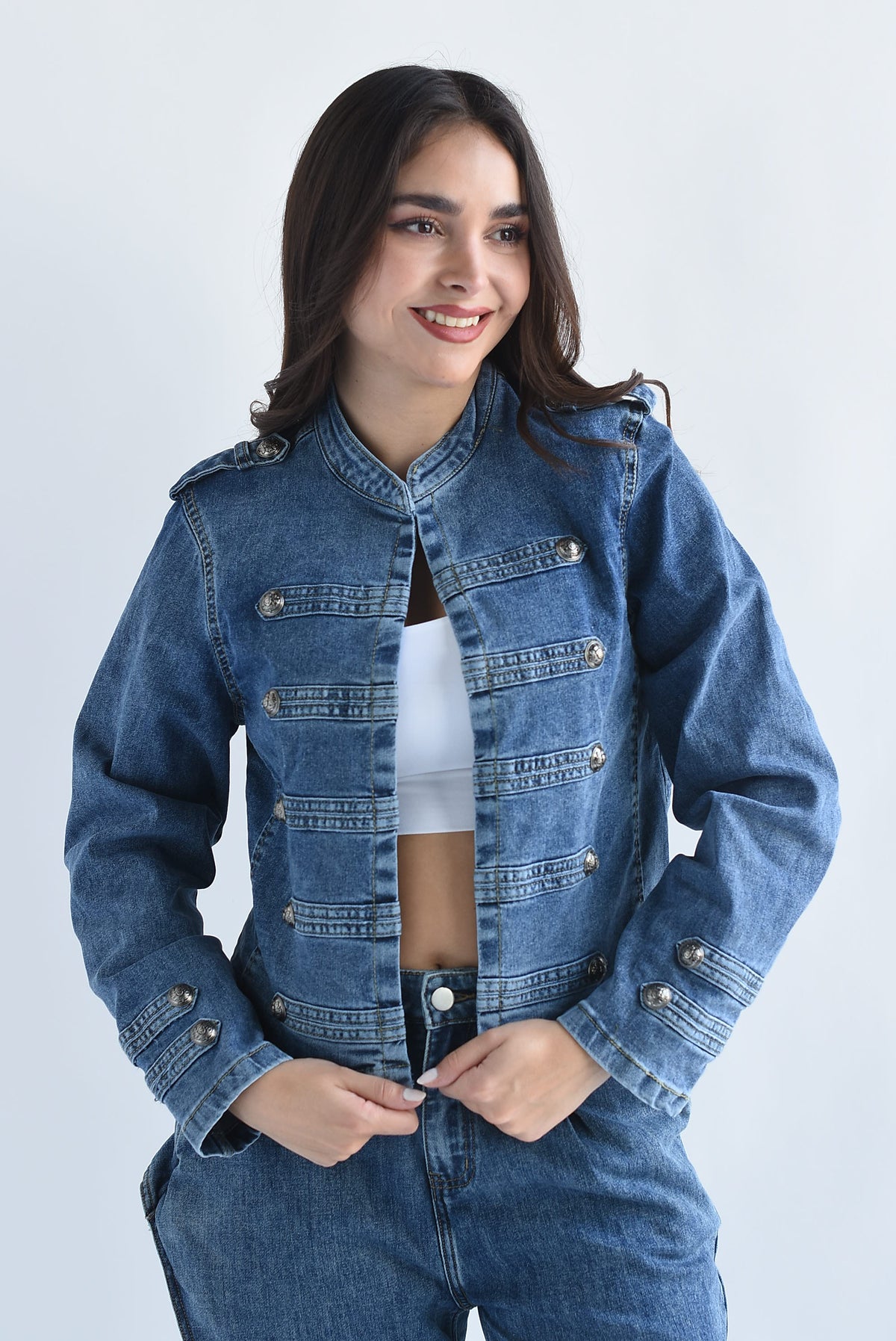 Chamarra militar abierta Denim