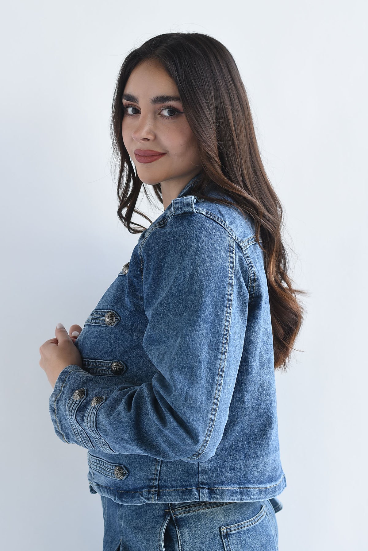 Chamarra militar abierta Denim