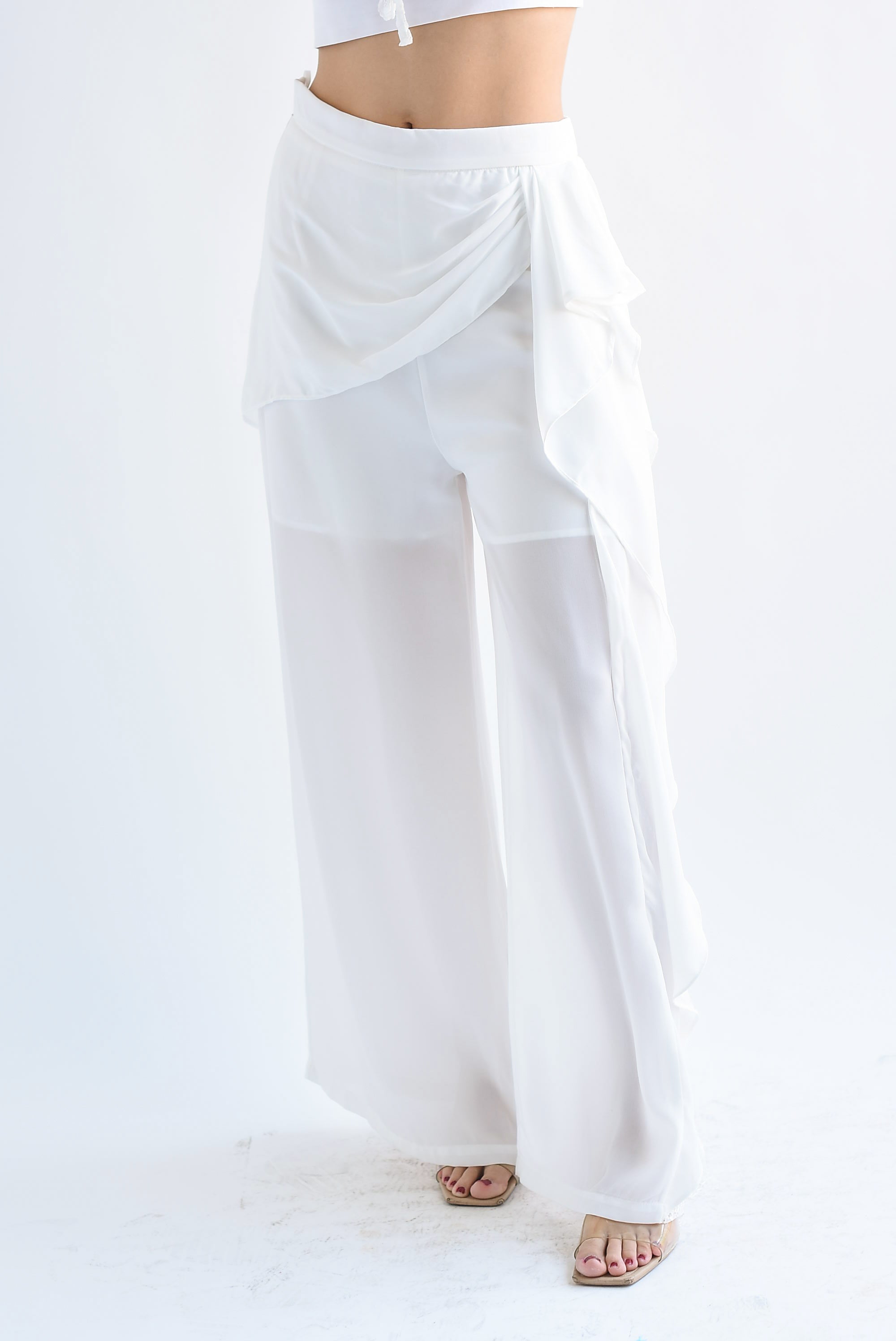 Pantalón wide olán encaje Blanco