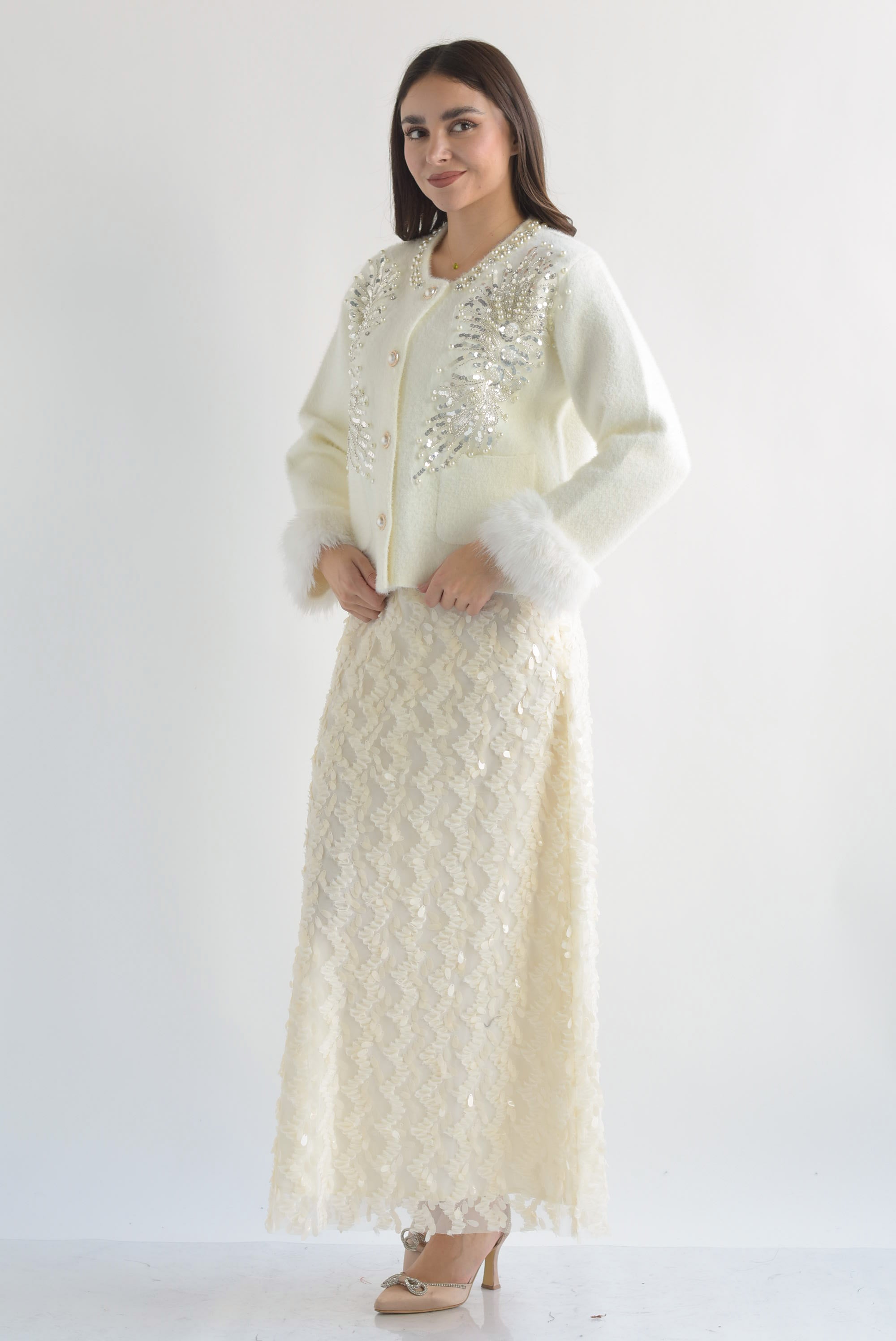 Falda larga tulle lentejuela Blanco Cloud