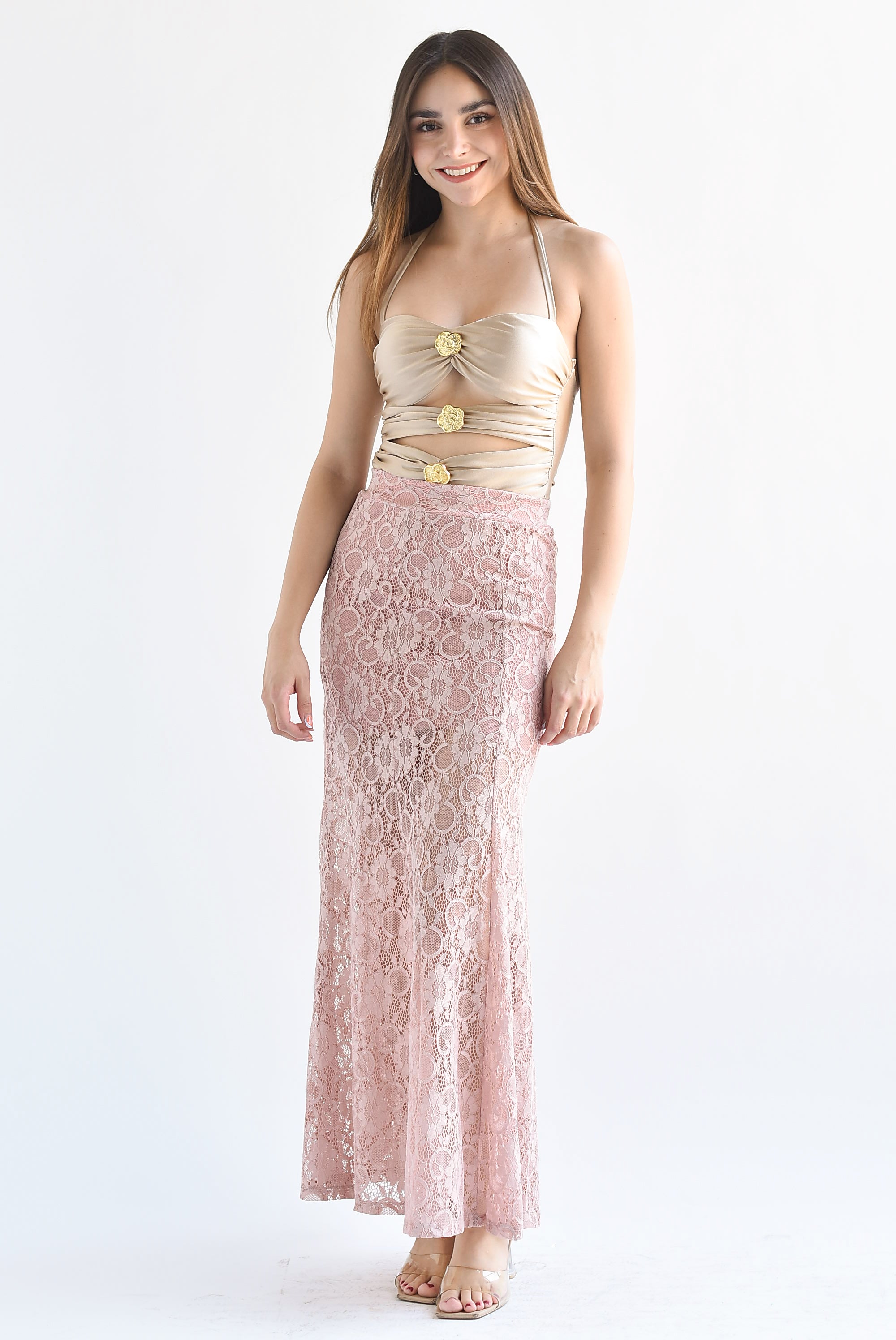 Falda encaje sirena Rosa palo