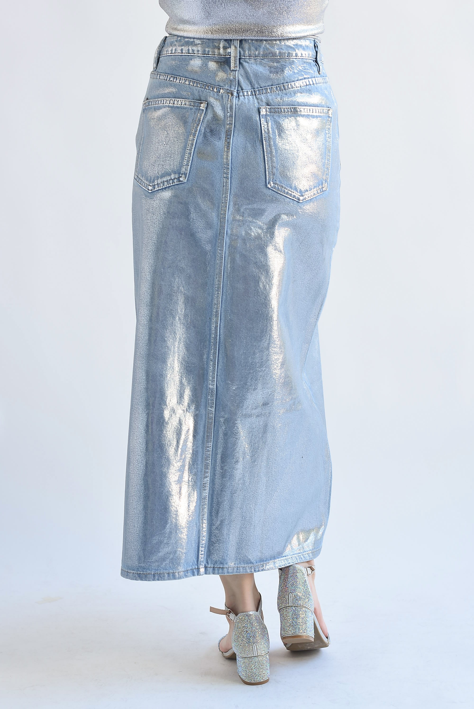 Falda Denim Azul foil Plata