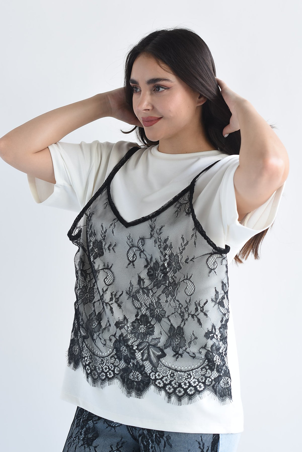 T-Shirt con top encaje en sobreposición