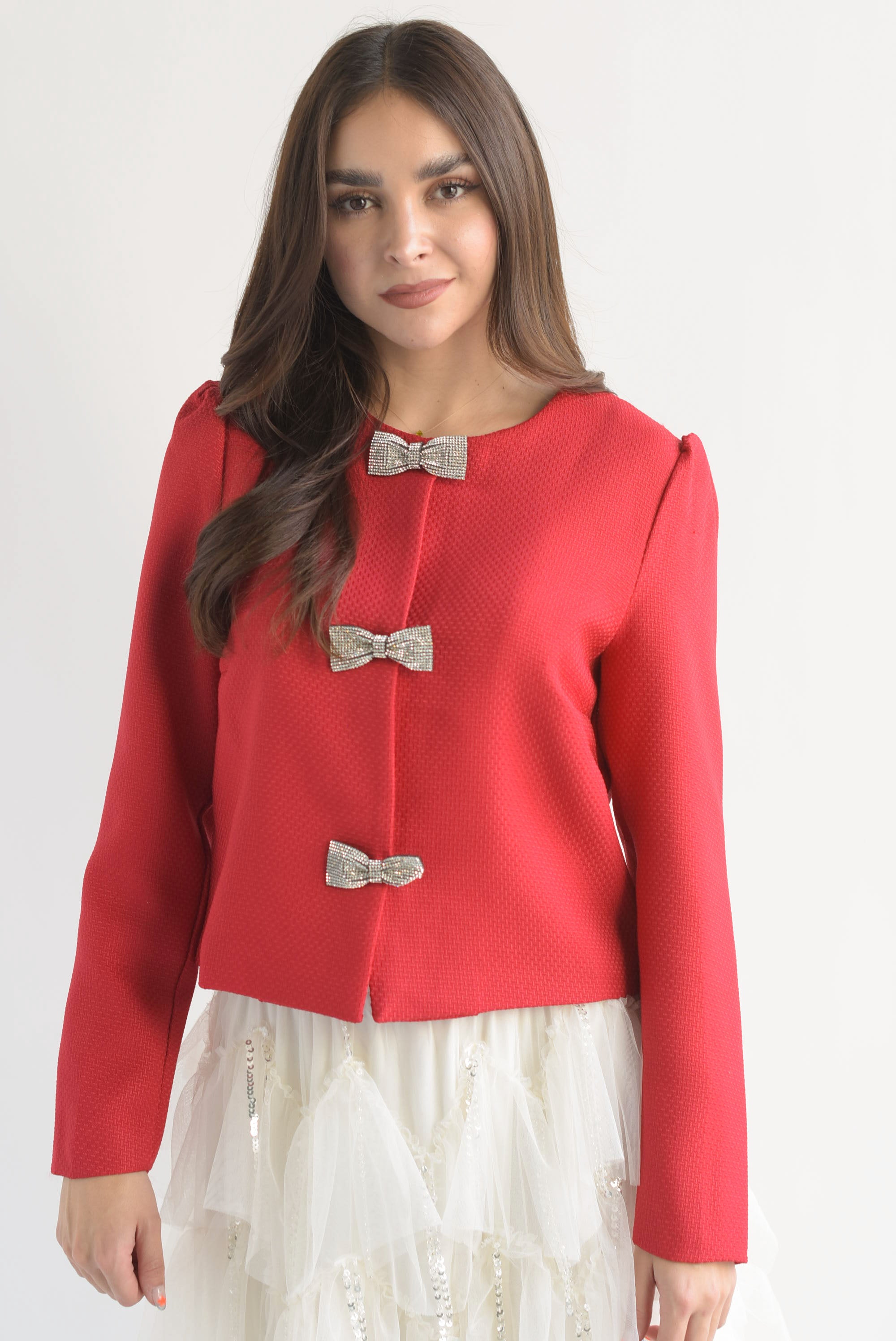Blazer corto moños brillos Rojo