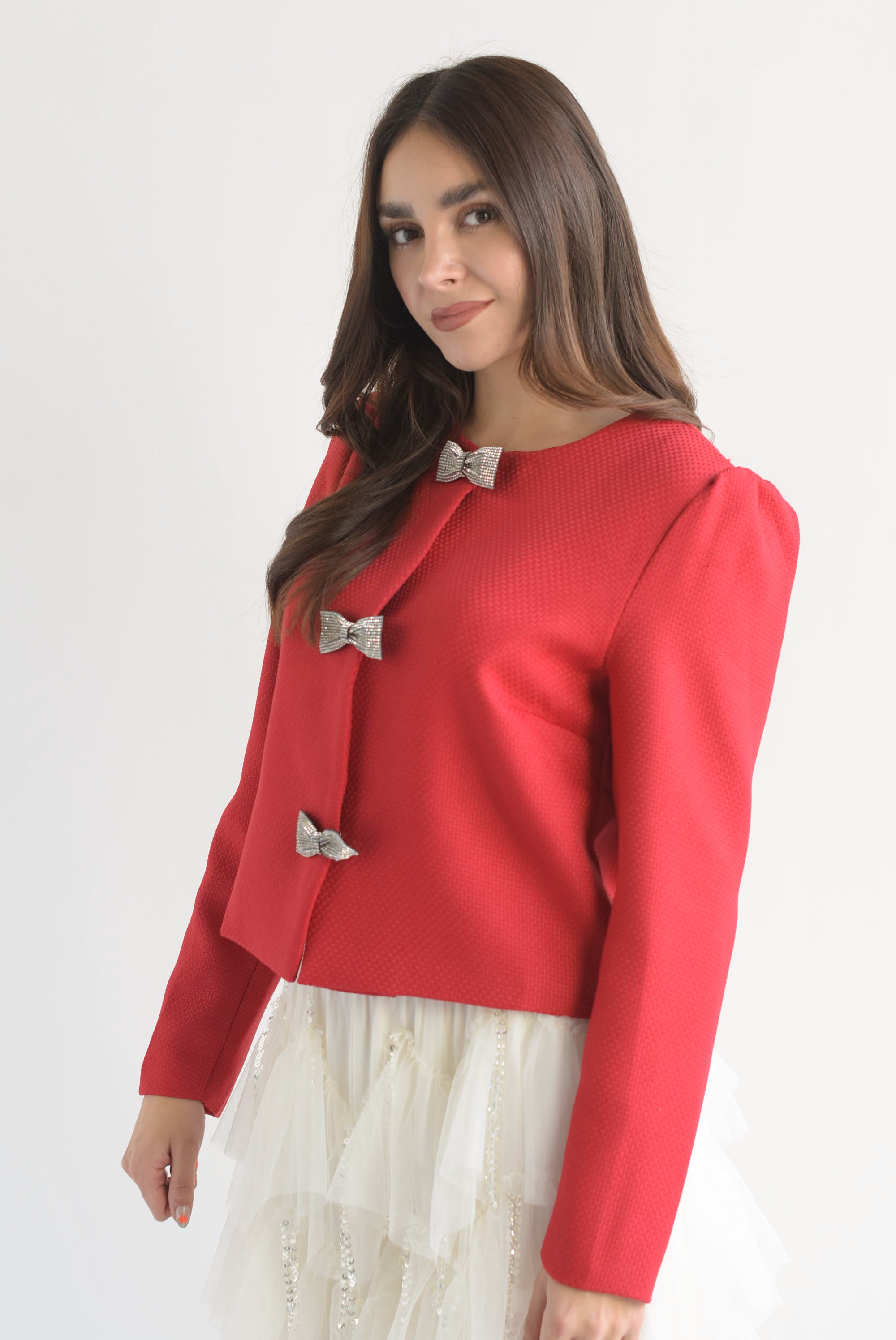 Blazer corto moños brillos Rojo